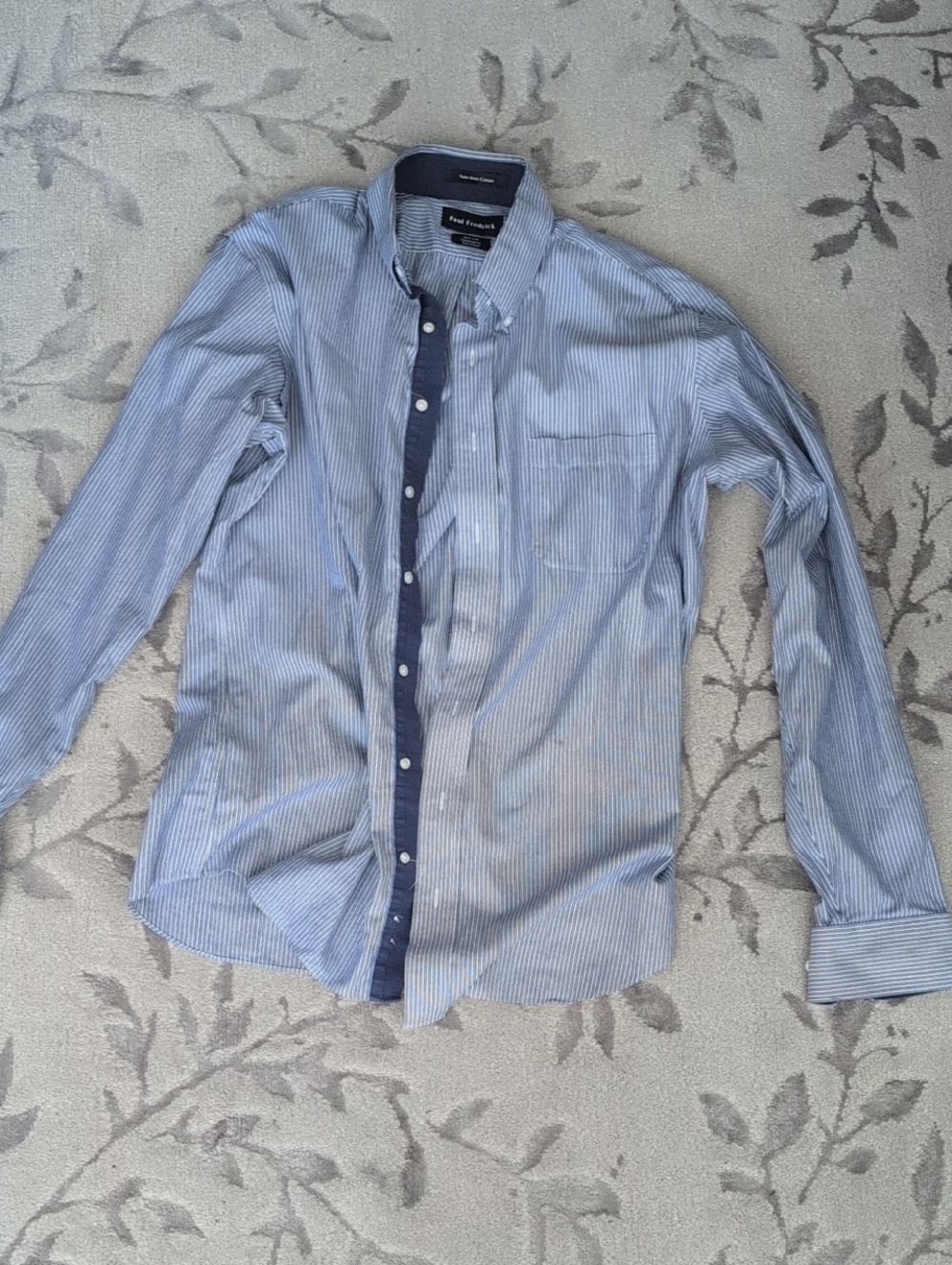 Paul Fredrick Blue & White Narrow-Stripe Button-Down Shirt